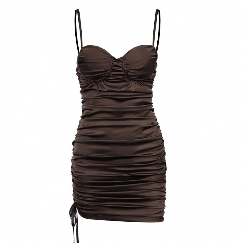 Sexy Satin Backless Pleated Bodycon Short Mini Dress