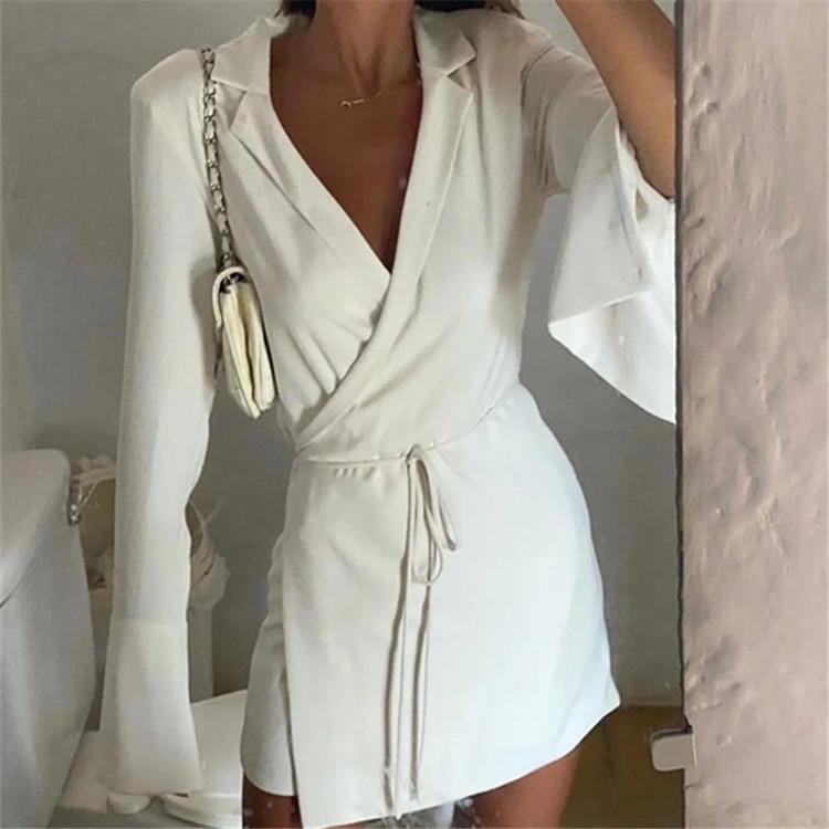 Women Wrap V-neck Flare Sleeve Dress