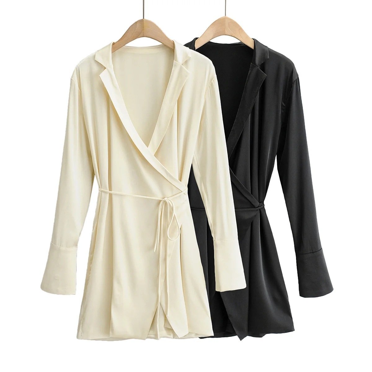 Women Wrap V-neck Flare Sleeve Dress