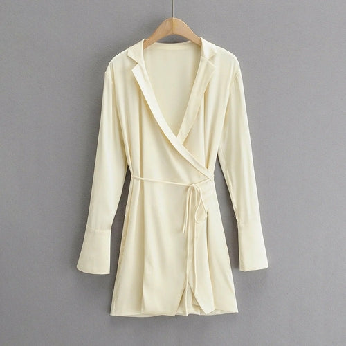 Women Wrap V-neck Flare Sleeve Dress