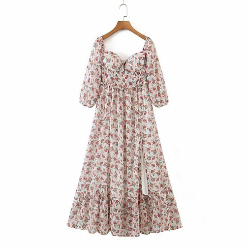 Off-shoulder Semi-sheer Sleeves Maxi Dress